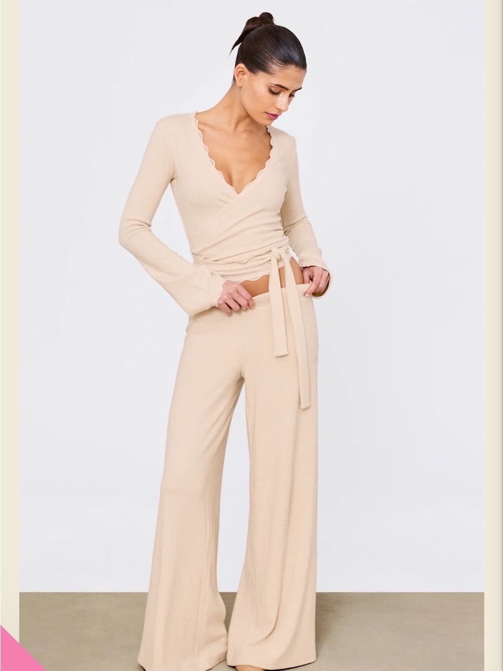 PHEPHE Wide-Leg Lounge Pants in Latte